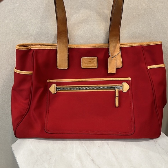 🔥Coach Red and Tan Totes with Gold Hardware Diaper Bag🔥 - Picture 2 of 9